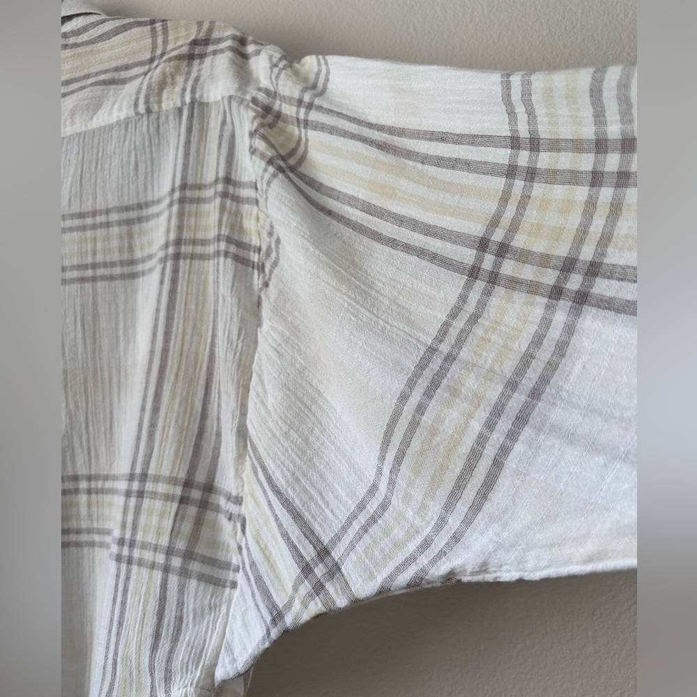 FREE PEOPLE Cutie Plaid Button Down Shirt Top Blouse Dolman Sleeves Ivory SM - Picture 8 of 16